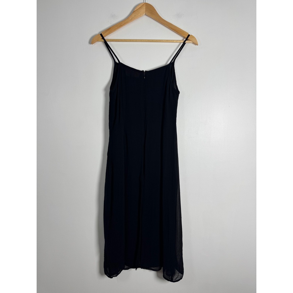 90s Vintage Merona Womens 12 Slip Dress Black Rayon Midi Sheer Overlay LBD - Picture 2 of 10